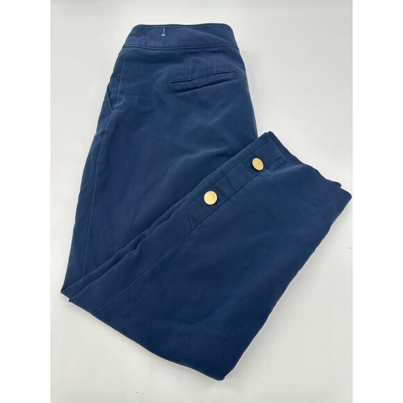 Ann Taylor Factory Pants Ankle Length Gold Button Accent Sz 4 w/ Pocket Navy - Picture 2 of 9